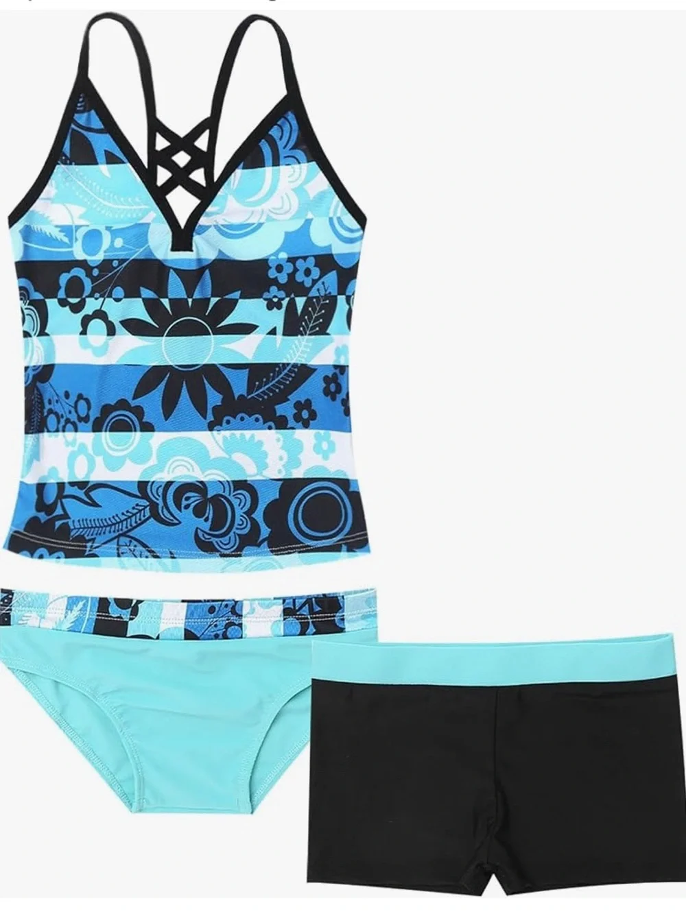Girls' Swimsuit Tankini Set Split Swimwear Floral Print Bikini Size 10